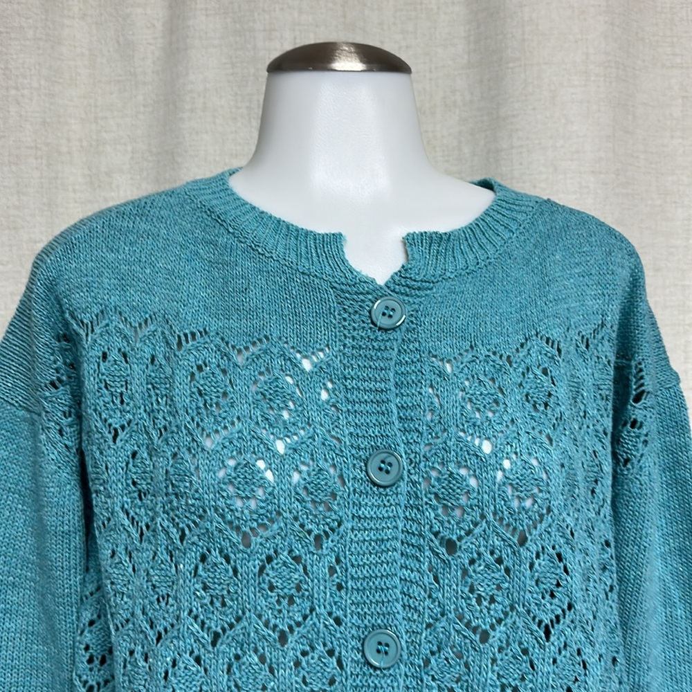 *** SALE *** MISLOOK Turquoise Blue Green Pretty Knit Cardigan Sweater - Picture 2 of 6